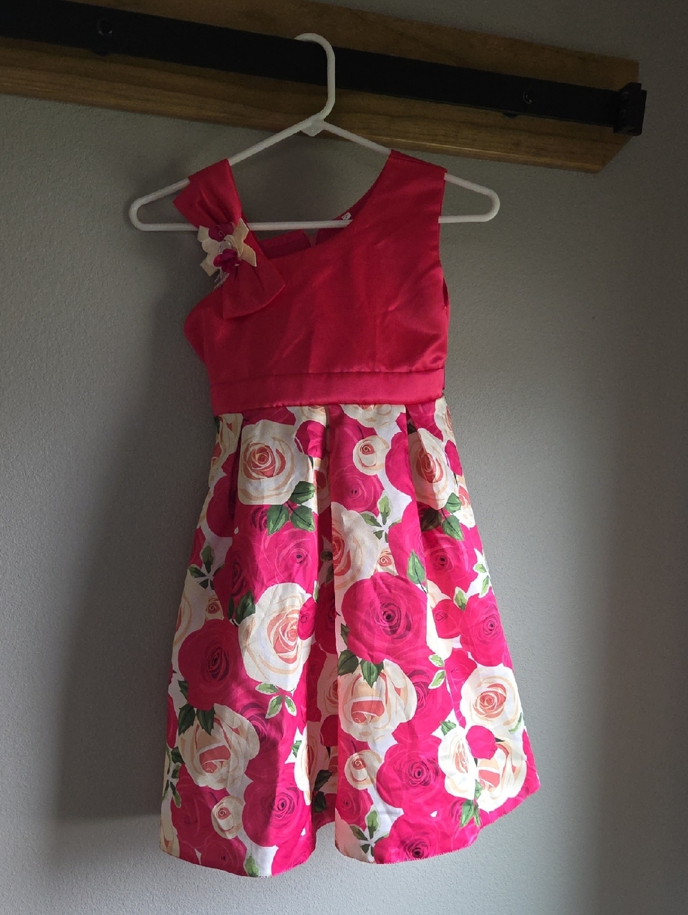 Girls' Pink Floral One-Shoulder Dress